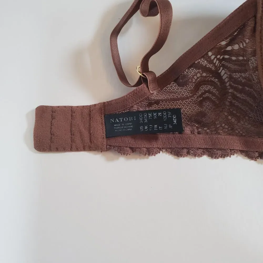 Natori Women’s Feathers Plunge Bra 34DD Mauve Brown Lace Underwire Light Padding - Picture 7 of 7